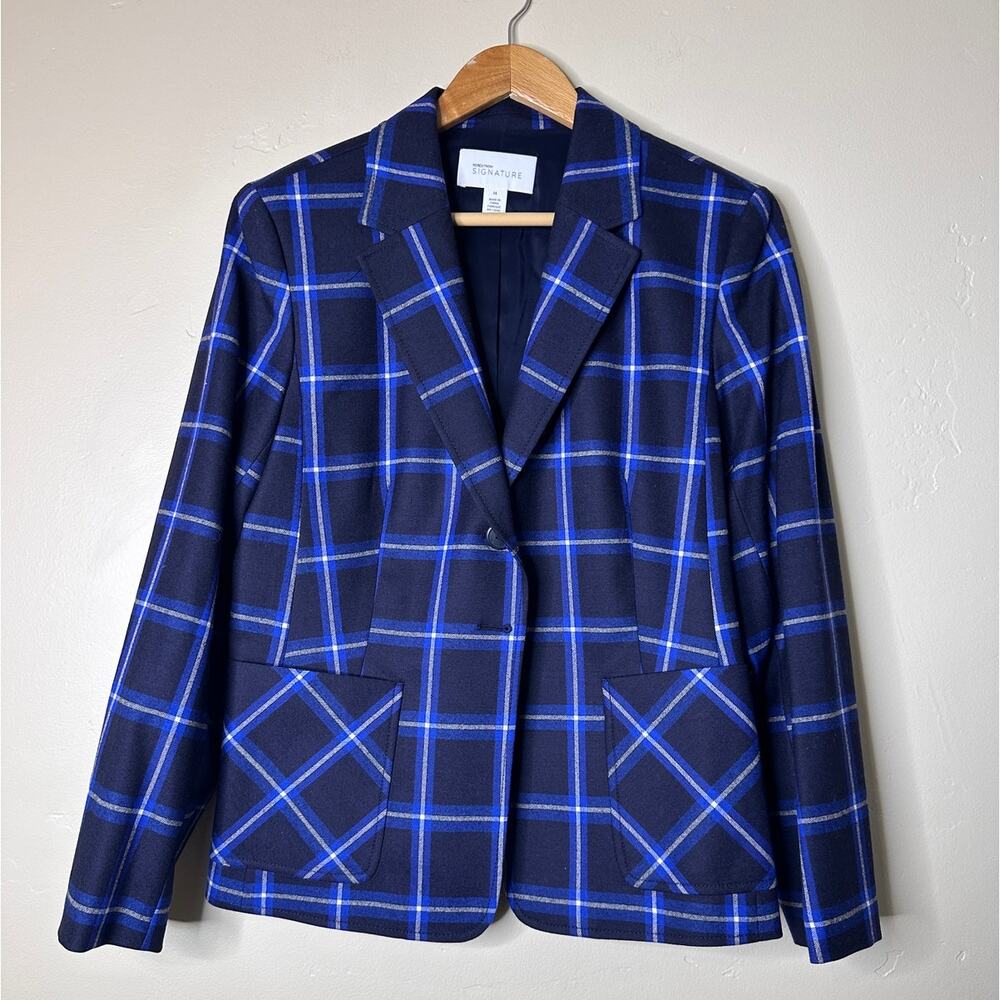Women's Nordstrom Signature Wool Blue Plaid Blazer 14